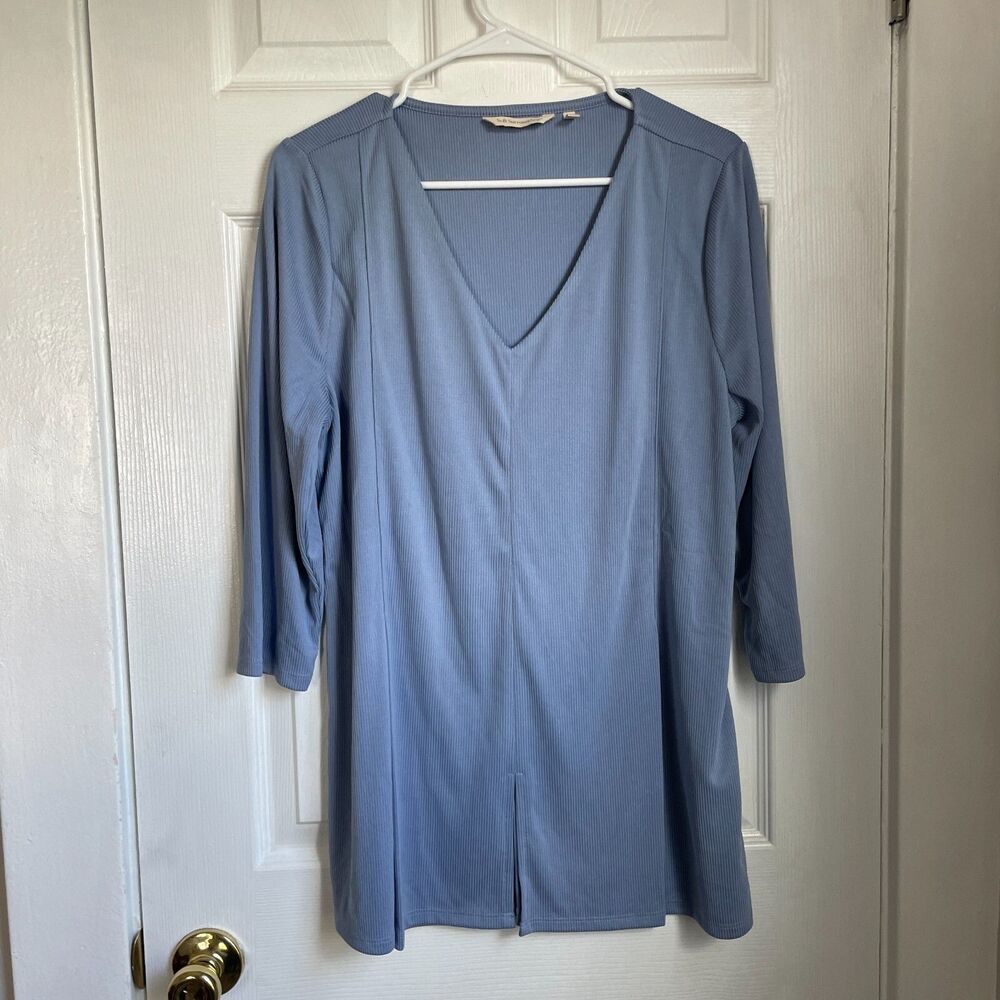 Soft Surroundings Top Womens Large Odelia Blue 3/4 Sleeves V Neck Tunic